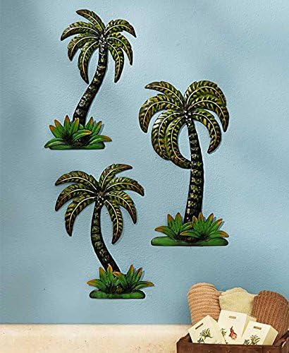 Palm Tree Wall Decor Metal Set of 3 Outdoor Indoor Fence Porch Sculpture