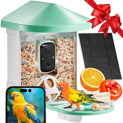 VEVOR Intelligent Bird Feeder with Camera 2K HD AI Bird Identifies External Solar Panel Bird Watching Camera with Automatic Capture and Outdoor Instant Notification, Green
