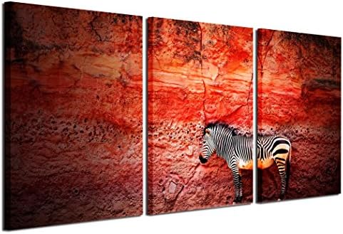 Gardenia Art - Animal Canvas Prints Zebra Wall Art Paintings Horse in Red Background Pictures Artworks for Bedroom Living Room Decoration,16x24 inch/piece, Framed, 3 Panels