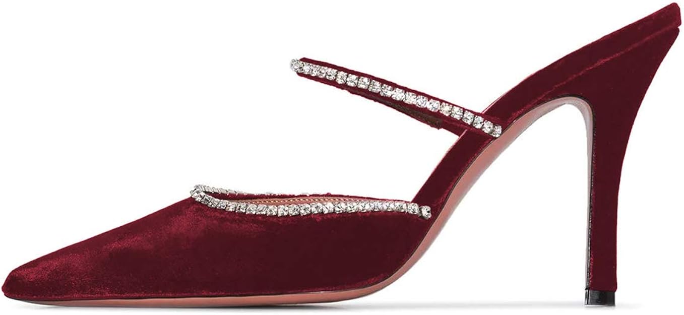 Amazon.com | FSJ Women Sexy Rhinestone Slide Mules Pumps Pointed Strappy High Heels Sandals for 