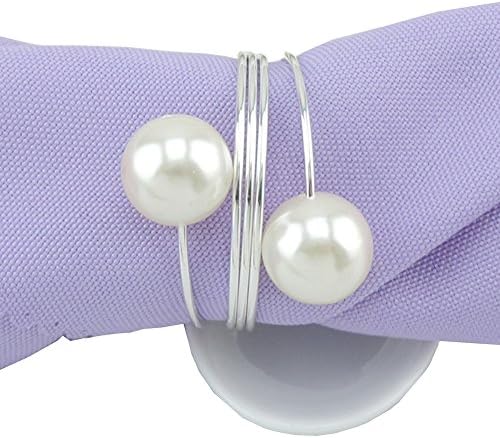 Elinq Set of 12 Pearls Napkin Rings for Wedding, Party, Holiday, Dinner Decor (Silver)