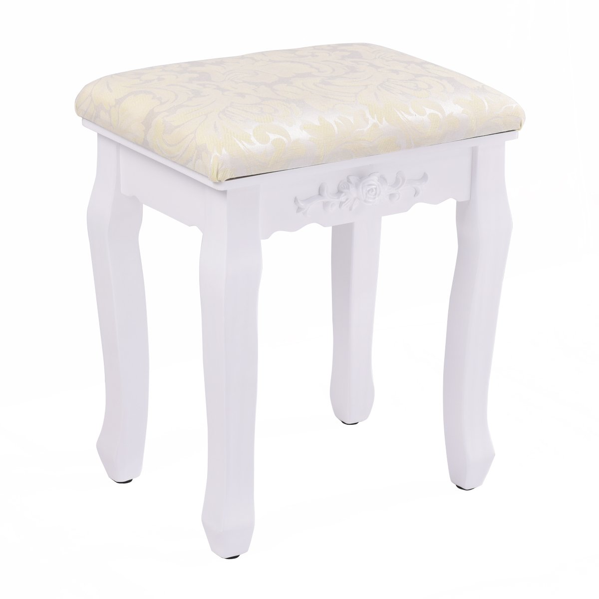 Giantex White Vanity Stool Retro Wave Design Makeup Bench Dressing