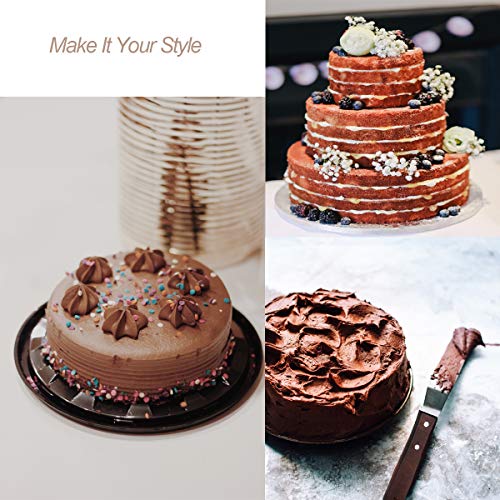 PUCKWAY 4PCS Cake Decorating Angled Icing Spatula set with 4, 6, 8 & 10 Inch Stainless Steel Blade, Wood Handle Offset Frosting Spatulas and Cake Stripping Tool