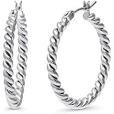 BERRICLE Gold-Tone Silver-Tone CZ Small/Large Statement Hoop Earrings for Women - Trendy Minimalist Figaro, Cable, Dome, Oval, Rope Designs