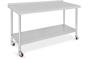 FESTISOUL 60 x 24 Inches Stainless Steel Prep Table, NSF Heavy Duty Metal Worktable with Adjustable Shelf and Wheels, Commercial Table with Backsplash for Kitchen Restaurant Home