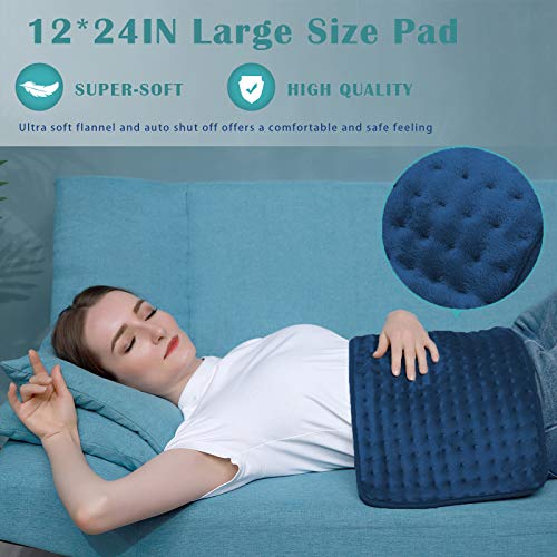 XIRGS Heating Pad, Electric Heating Pad for Back Cramps Neck Pain Relief, Dry & Moist Heat Therapy, 10 Heat Setting, 9 Timer Setting - Auto Shut Off Hot Heat Pad Size 12\'x24\'，Machine-Washable (Blue)
