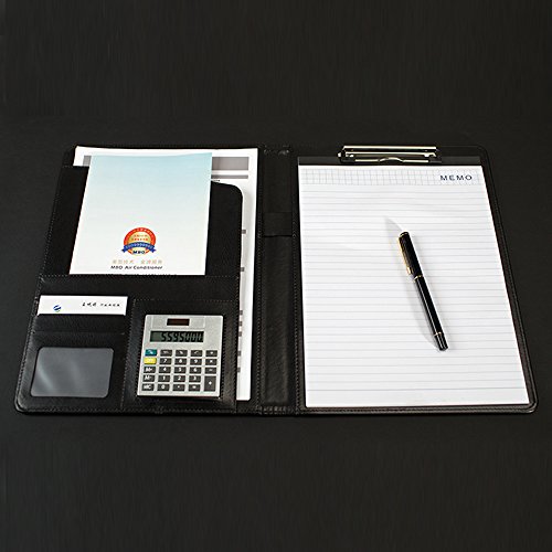 Ring Binder Portfolio, Conference Folder, Notepad Bnder, A4 Conference Folder Business PU Leather Document Case Bag with Clipboard(Blue) - Thumbnail 6