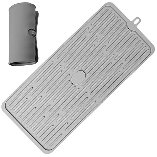 Wonlex Silicone Drying Mat - 18x8in, Light Grey - Heat Resistant Trivets for Kitchen Counter, Sink Mat, Hot Pads for Multiple Uses