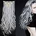 Clip in Hair Extensions 8 PCS 18 Clips 145G Thick Straight Curly Full Head Real Natural Synthetic Fibre Hairpiece 60 colors for Women Lady Girls(24 inch,silver grey-curly)