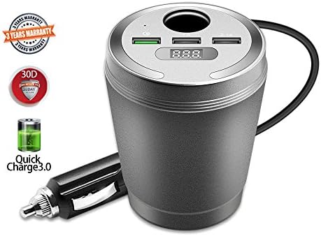 Quick Charge 3.0 Wireless In-Car Power Adapter Maximum 120W with LED Display Cigarette Lighter Adapter and USB Car Charger