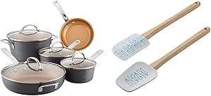 Ayesha Curry Home Collection Hard Anodized Nonstick Cookware Pots and Pans Set, 9 Piece, Charcoal Gray & Ayesha Collection Spatula Spoonula Set, 11.5-Inch, Two Piece, Mix Colors -