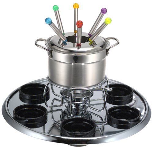 Roshco 16-Piece Stainless Steel Lazy Susan Fondue Set