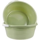 ULTECHNOVO 2 Pack Large Plastic Wash Basin 15 Inch, Round Washbasin for Face &amp; Foot Soaking, Thickened Laundry Dish Pan for Kitchen Sink, Bathroom, Dormitory, Camping (Green)