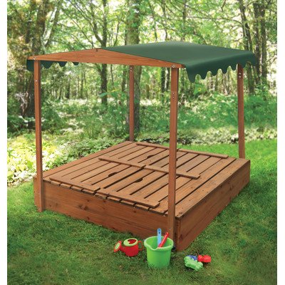 NA Deluxe Covered Convertible Cedar 4' Rectangular Sandbox with Two Bench Seats, Sandbox with Bench