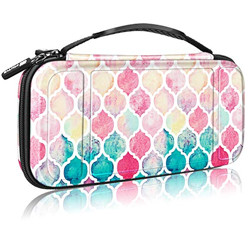 Fintie Carry Case for Nintendo Switch – [Shockproof] Hard Shell Protective Cover Portable Travel Bag w/10 Game Card Slots, Inner Pocket for Nintendo Switch Console Joy-Con & Accessories, Moroccan Love