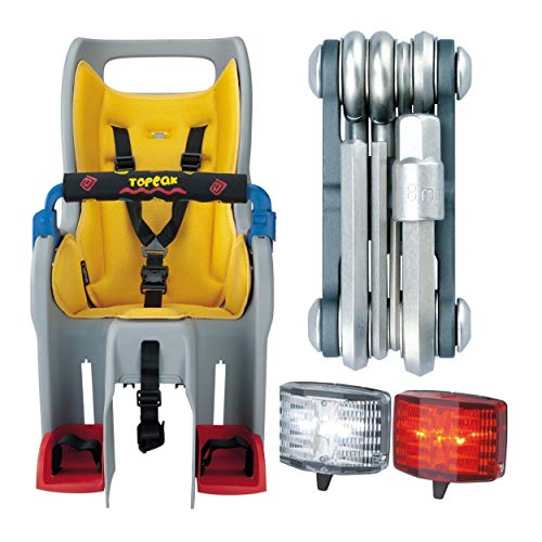 Topeak Baby Seat II 26in Non-Disc Rack Bicycle Baby Seat with Aura Lights and Mini 9 Install Tool Bundle