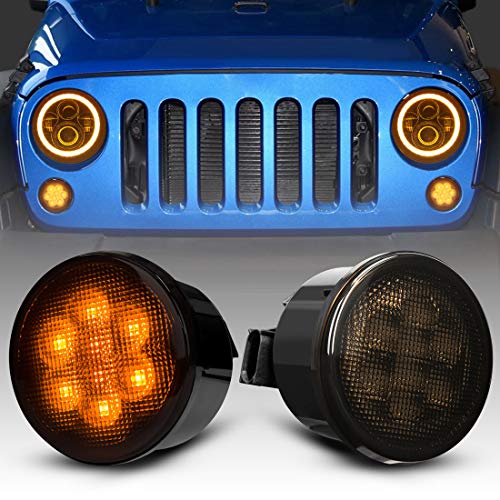 Amber Front LED Turn Signal Lights for 2007-2017 Jeep Wrangler JK Smoked Lens Turn Lamp Fender Flares Eyebrow Indicator Side Maker parking lights 2pcs - Thumbnail 7