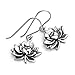 925 Oxidized Sterling Silver Vintage Detailed Lotus Flower Blossom Dangle Hook Earrings 1.1