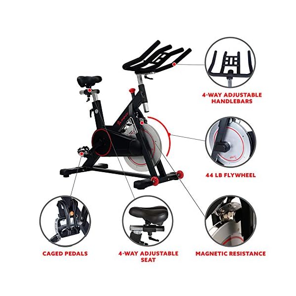 Sunny Health & Fitness Magnetic Belt Drive Indoor Cycling Bike With Optional SunnyFitÂ® App Connectivity - Image 4