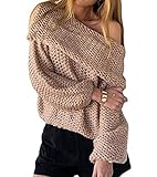 Persun Women's Off Shoulder Chunky Long Sleeve Loose Knitted Sweater