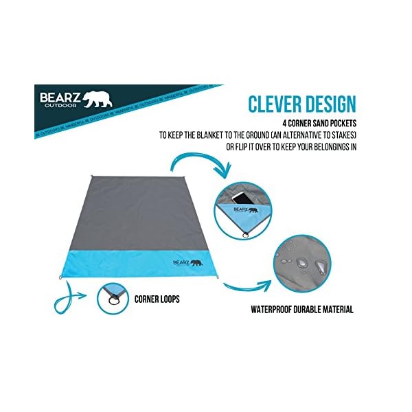 BEARZ Outdoor Pocket Blanket Compact Picnic Blanket, Beach Blanket