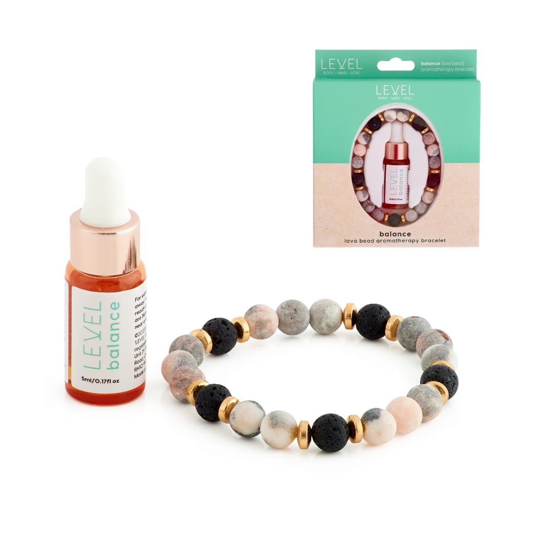 Level Body Mind Soul - Aromatherapy Lava Bead Bracelet with Lavender, Citrus, Menthol & Ylang Ylang Oil - Anxiety & Stress Thoughtful Gift - Aids Sleep - Balance