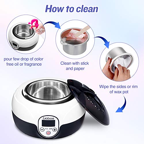 Wax Warmer, Liaboe Wax Heater Hair Removal Kit, Electric Waxing Kit with Adjustable Temperature, LED Display, 4 Different Flavor Hard Wax Beans and 20 Pcs Wax Applicator Sticks(Women/Men)