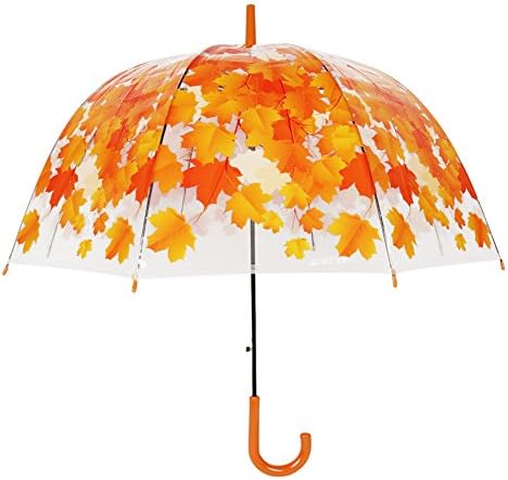 Cherry umbrella, romantic and compact transparent umbrella and rainproof cherry blossom pattern, semi-automatic (orange)