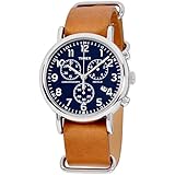 Timex Unisex TW2P62300 Weekender Chrono Oversize Tan Leather Slip-Thru Strap Watch