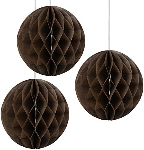 Floral Reef Set of 3 - 8" COFFEE DARK BROWN Tissue Paper Honeycomb Ball Pom Pom Flower Hanging Home Decoration Party Wedding
