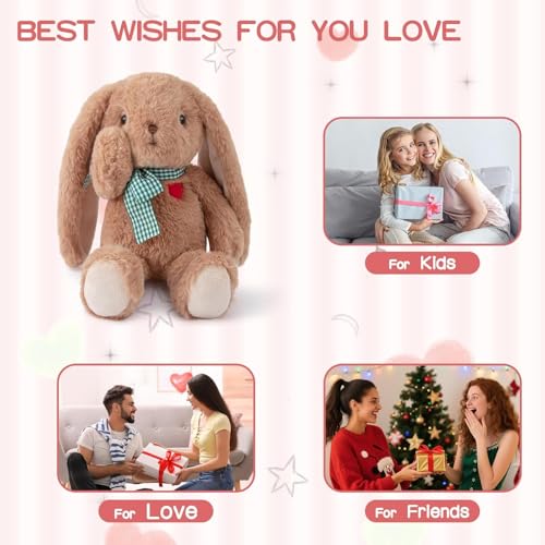 Easter Bunny Stuffed Animals, Rabbit Plush Toys for Girls Boys, Cute Soft Bunny Stuff for Kids Fluffy Hugging Sleeping Gifts, Brown - 25cm