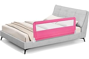 BABY JOY Bed Rails for Toddlers, 59'' Extra Long, Swing Down Bed Guard w/Safety Straps, Folding Baby Bedrail for Kids Twin, Double, Full Size Queen & King Mattress (Pink, 59-Inch)