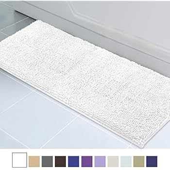 ITSOFT Non Slip Shaggy Chenille Soft Microfibers Runner Large Bath Mat for Bathroom Rug Water Absorbent Carpet, Machine Washable, 21 x 59 Inches White