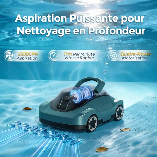 Pool Robot, Wireless Pool Vacuum Cleaner, 180 Min Autonomy, Powerful Suction, Intelligent Navigation, Ultra-Fine Filtration, Self-Parking, Wireless Pool Robot for Above Ground Pools 200 m²