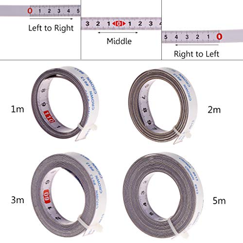 Hacloser Miter Track Tape Measure Self Adhesive Metric Steel Ruler Miter Saw Scale for T-Track Router Table Saw Band Track Stop Saw Woodworking Tool 1/2/3/5M (Right to Left, 3M)