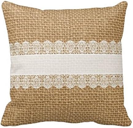 Burlap With Delicate Lace Shabby Chic Style Pillow Case Cushion Cover