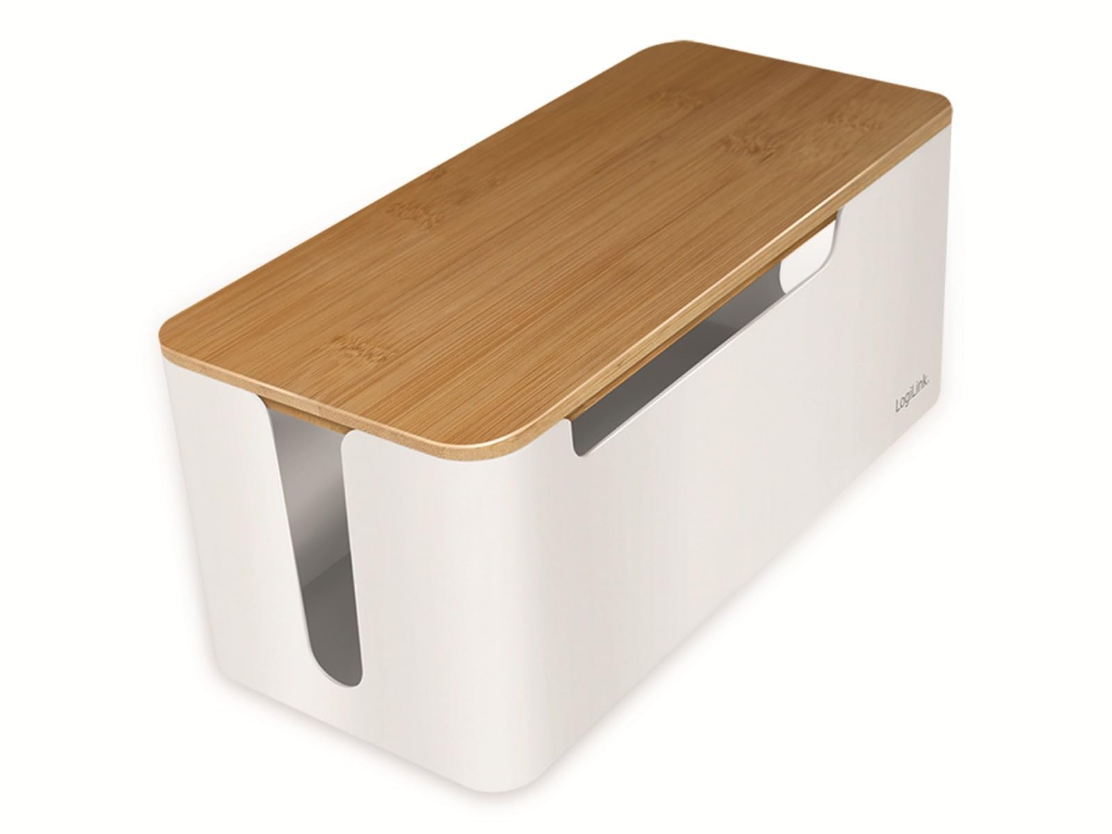 LogiLink KAB0075 Cable Box Medium (320 x 140 x 130 mm) White with Bamboo Lid