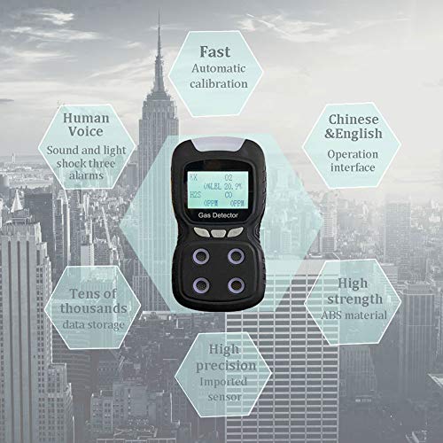 Portable Gas Detector, Gas Clip 4-Gas Monitor Meter Tester Analyzer, Rechargeable LCD Display Sound Light Shock Air Quality Tester, 2-Year Detector - Thumbnail 5