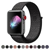 Yunsea For Apple Watch Band, New Nylon Sport Loop, with Hook and Loop Fastener, Adjustable Closure Wrist Strap Replacement Band for iwatch, 42mm, Black (Pinkish Weave Color in)