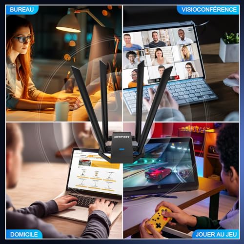 NEWFAST AC1300Mbps WiFi Stick for PC U329, Powerful Dual Band 5G/2.4G WiFi Stick USB 3.0, MU-MIMO, USB Wi-FI Adapter with 4 6dBi Antenna, Compatible with Windows XP/7/8/8.1/10/11