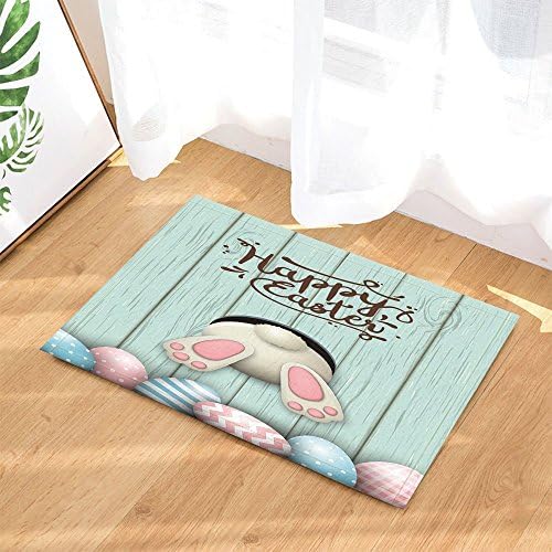 HiSoho Cartoon Bath Rugs Funny Rabbit Wooden Boart Easter Egg Pysanka Osterei Non-Slip Doormat Floor Entryways Indoor Front Door Mat Kids Bath Mat 15.7x23.6in Bathroom Accessories