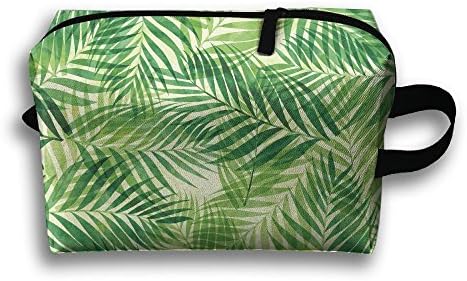 Watercolor Palm Leaves Oil Travel Cosmetic Makeup Storage Pouch Bag