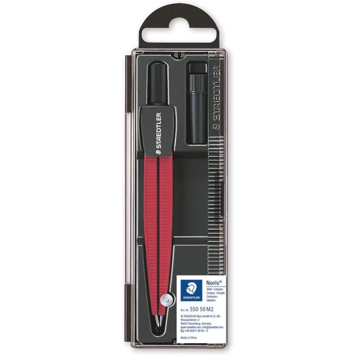 Staedtler Noris School Compass with Blunt Angle Safety Pin Metallic Red 550 50 M2