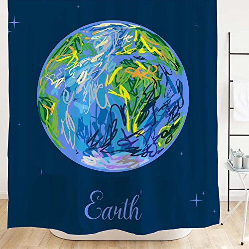 Blue Earth And Stars Shower Curtain For Bathroom Space Planet