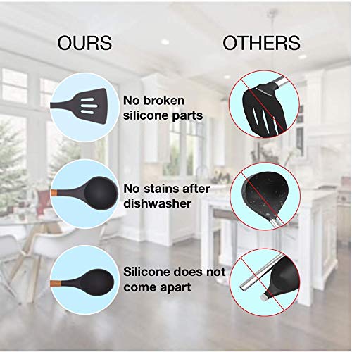 Kitchen Utensil Set, 27Pcs Cooking Utensils Set, Silicone Kitchen Tools, Wooden Spatula Set Non-stick Cookware Turner Tongs Spatula Spoon Kitchen Gadgets with Holder, BPA FREE-FDA APPROVED - Thumbnail 4