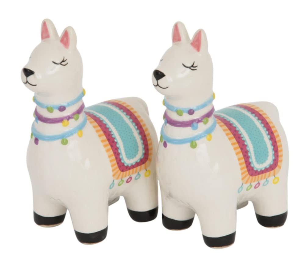 Giftworks Llama Cruet Set - Salt and Pepper Shakers - White Ceramic
