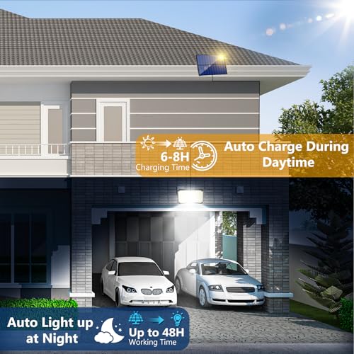 Outdoor Solar Lamp [2 Packs] Outdoor Solar LED Light with Motion Sensor 200LED 4 Modes Remote Control Outdoor LED Headlight with Solar Panel, Outdoor Garden Solar Lights with 5 m Cable