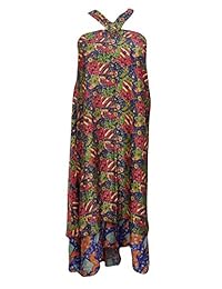 Mogul Women's Vintage Wrap Skirt Double Layer Silk Reversible Cruise Dress