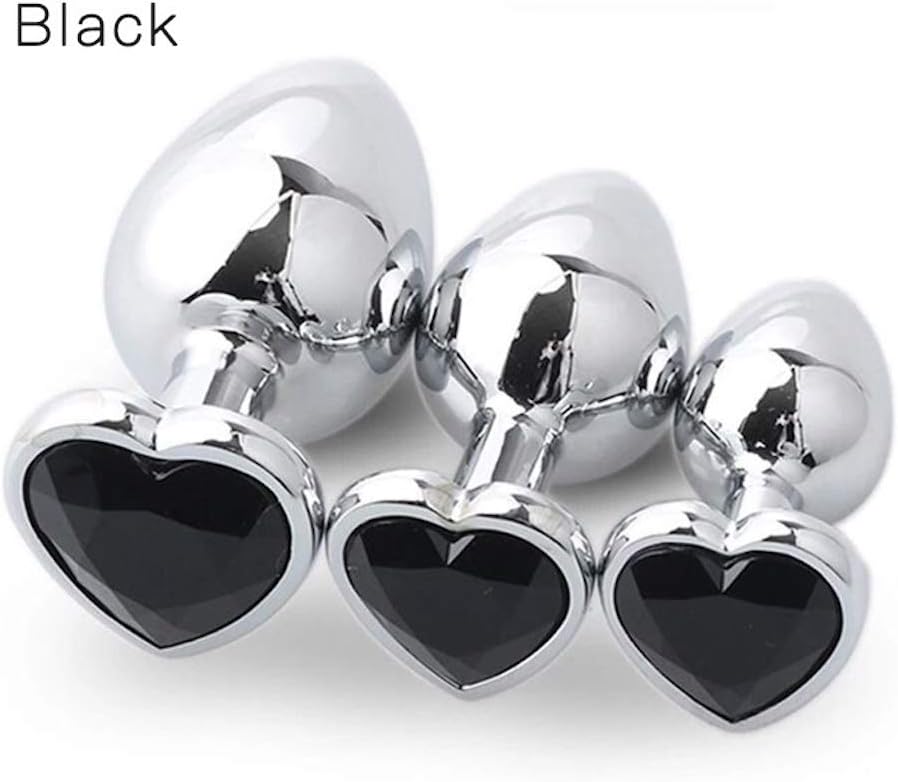 Haorzi Pink Heart Shape Rhinestone Metal Training Plug Amal Plug- Black