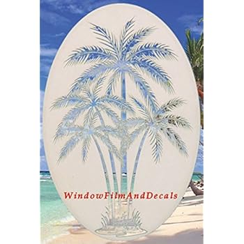 Oval Palm Tree Etched Window Decal Vinyl Glass Cling - 21